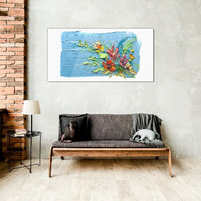 Foto auf glas Blumen auf blauem Hintergrund