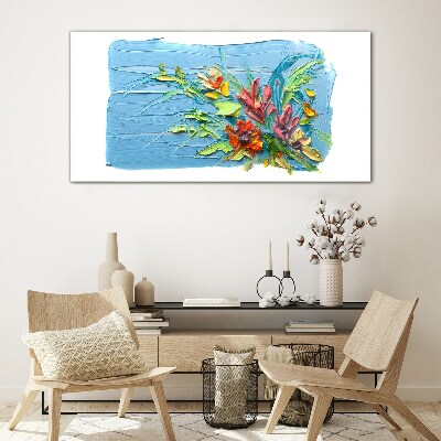 Foto auf glas Blumen auf blauem Hintergrund