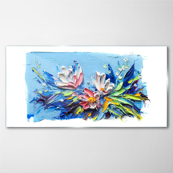 Glasbild Blumenlandschaft in Blautönen