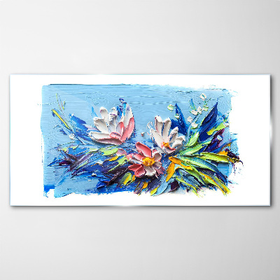Glasbild Blumenlandschaft in Blautönen