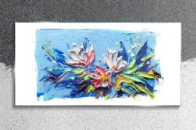 Glasbild Blumenlandschaft in Blautönen