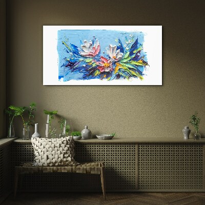 Glasbild Blumenlandschaft in Blautönen