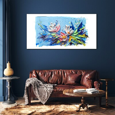 Glasbild Blumenlandschaft in Blautönen