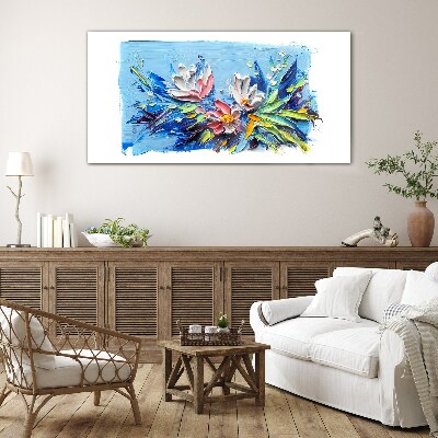Glasbild Blumenlandschaft in Blautönen