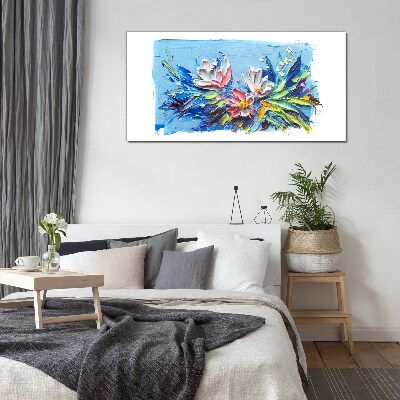 Glasbild Blumenlandschaft in Blautönen