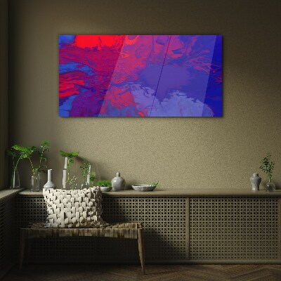 Glasbild Eine Welle von Farben in Lila und Blau