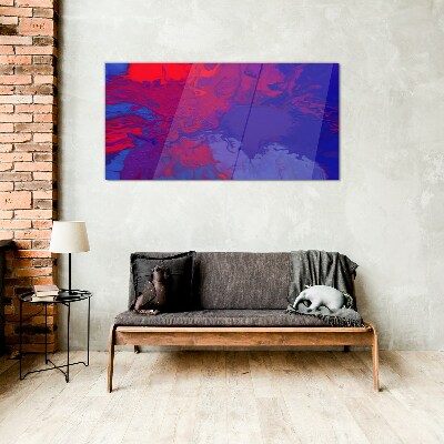 Glasbild Eine Welle von Farben in Lila und Blau