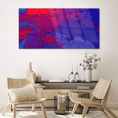 Glasbild Eine Welle von Farben in Lila und Blau