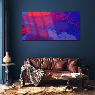 Glasbild Eine Welle von Farben in Lila und Blau
