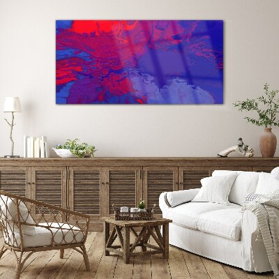 Glasbild Eine Welle von Farben in Lila und Blau