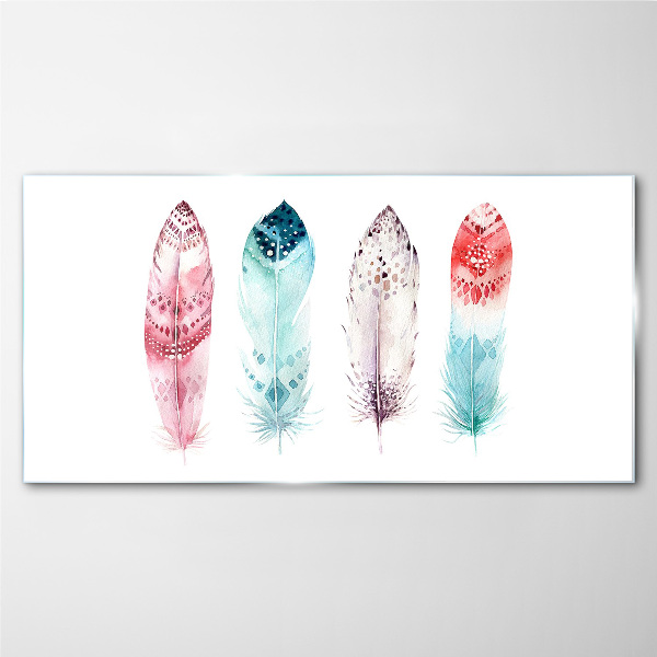 Glasbild Federn in Pastelltönen
