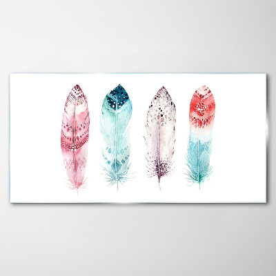 Glasbild Federn in Pastelltönen