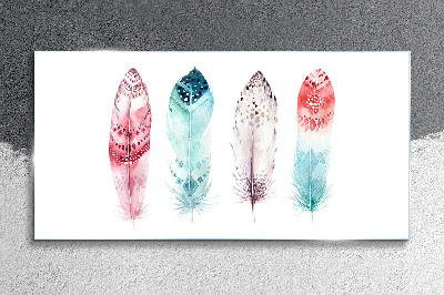 Glasbild Federn in Pastelltönen