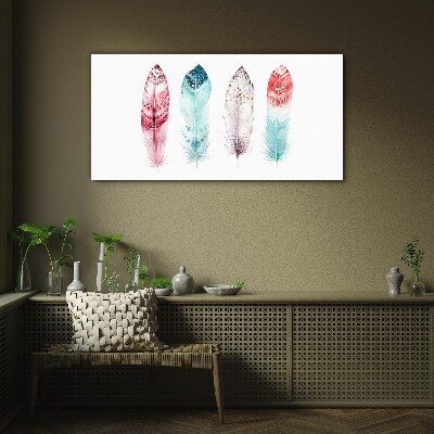Glasbild Federn in Pastelltönen