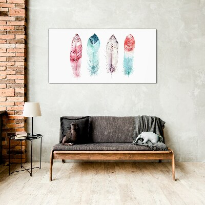 Glasbild Federn in Pastelltönen