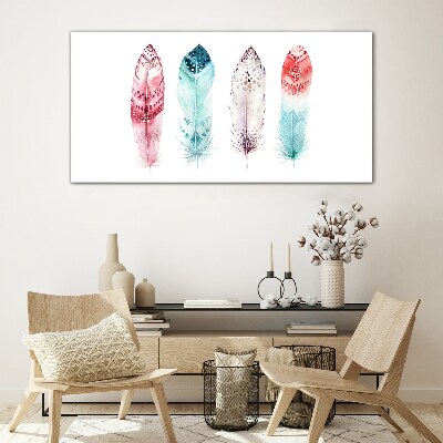Glasbild Federn in Pastelltönen