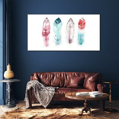 Glasbild Federn in Pastelltönen