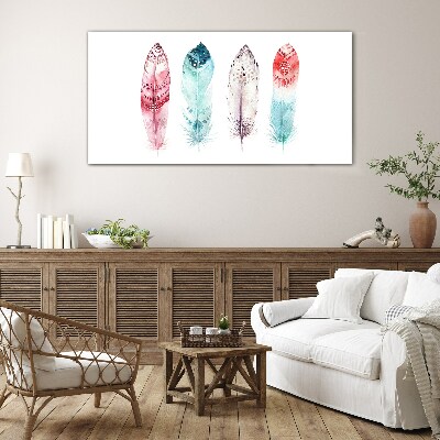 Glasbild Federn in Pastelltönen