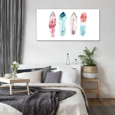 Glasbild Federn in Pastelltönen