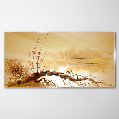 Glas bild Goldene Farbtöne am Wasserrand
