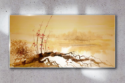 Glas bild Goldene Farbtöne am Wasserrand