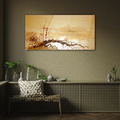 Glas bild Goldene Farbtöne am Wasserrand