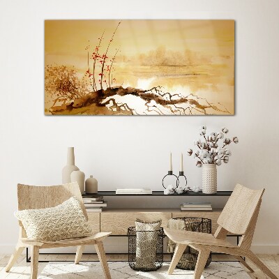 Glas bild Goldene Farbtöne am Wasserrand