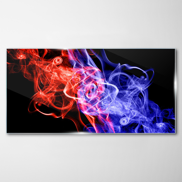 Glasbild Tanzender Rauch in Rot und Blau