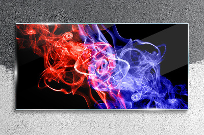 Glasbild Tanzender Rauch in Rot und Blau