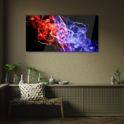 Glasbild Tanzender Rauch in Rot und Blau