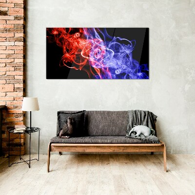 Glasbild Tanzender Rauch in Rot und Blau