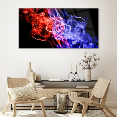 Glasbild Tanzender Rauch in Rot und Blau