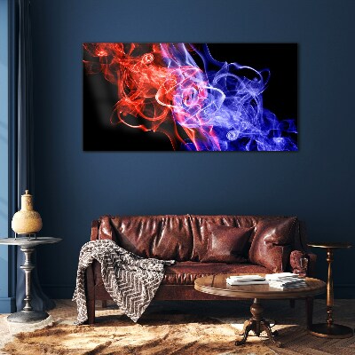 Glasbild Tanzender Rauch in Rot und Blau