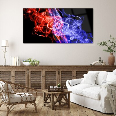 Glasbild Tanzender Rauch in Rot und Blau
