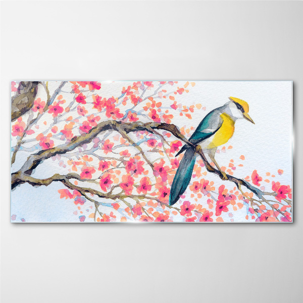 Glasbild Frühlingsvogel auf einem Ast