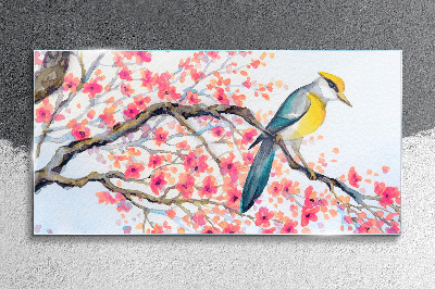 Glasbild Frühlingsvogel auf einem Ast