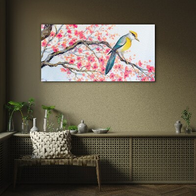 Glasbild Frühlingsvogel auf einem Ast