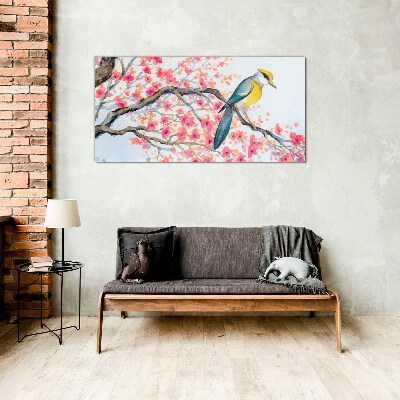 Glasbild Frühlingsvogel auf einem Ast