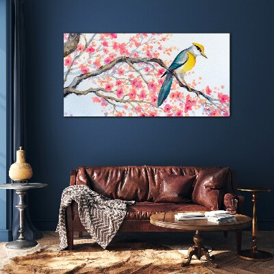 Glasbild Frühlingsvogel auf einem Ast