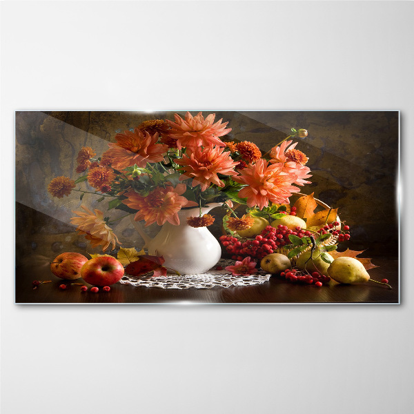 Bild auf glas Blumen und Früchte in einer Vase