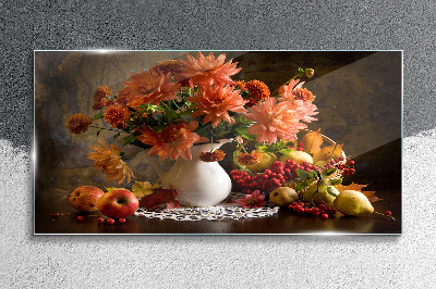 Bild auf glas Blumen und Früchte in einer Vase