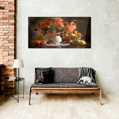 Bild auf glas Blumen und Früchte in einer Vase