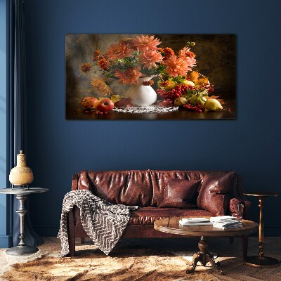 Bild auf glas Blumen und Früchte in einer Vase