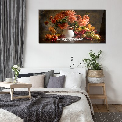 Bild auf glas Blumen und Früchte in einer Vase