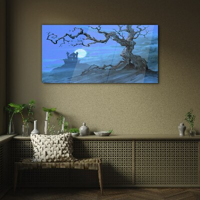 Glasbild Schloss im Mondschein