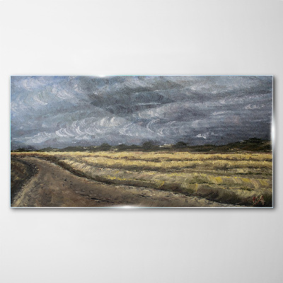 Glasbild Gewitterhimmel über einer Landstraße
