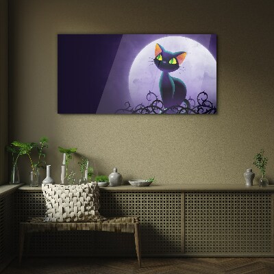 Glasbild Katzen im Mondlicht