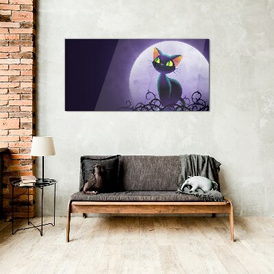Glasbild Katzen im Mondlicht