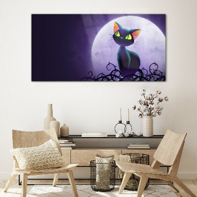 Glasbild Katzen im Mondlicht
