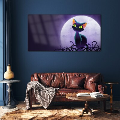 Glasbild Katzen im Mondlicht